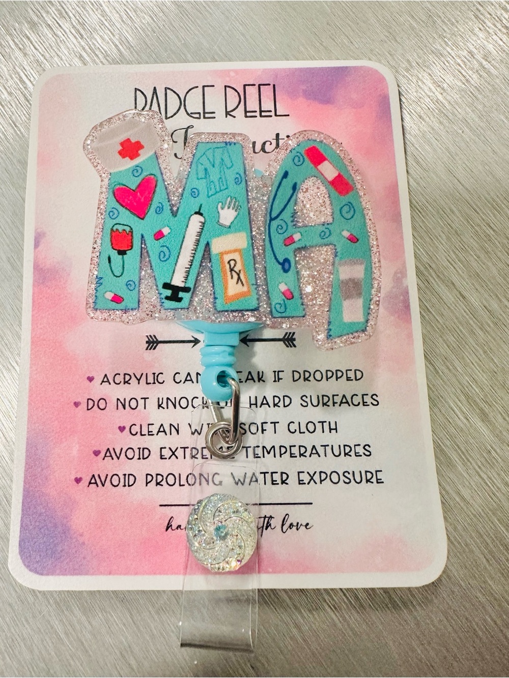 Nurse ID Badge Reel - Glitter Blue Acrylic